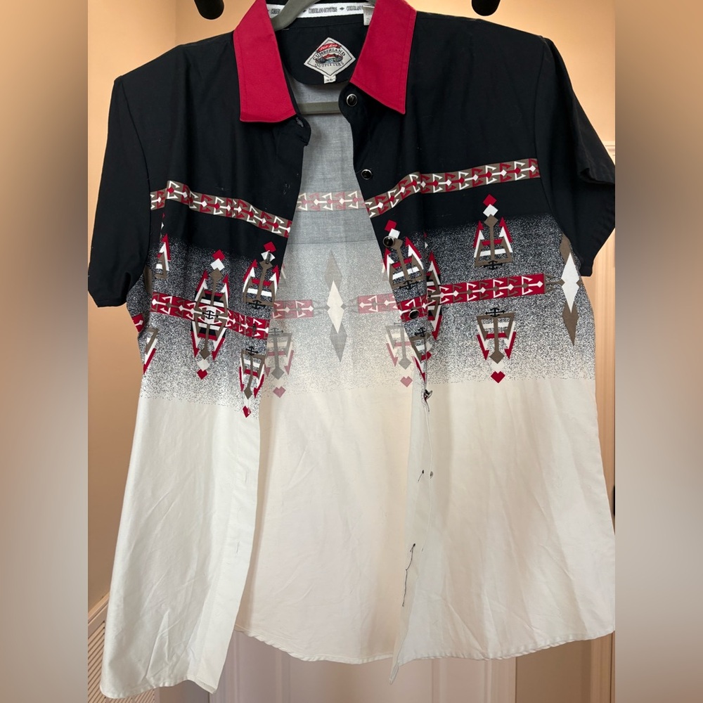 Vintage Cumberland Outfitters Black and White Button Down Shirt with Red Collar